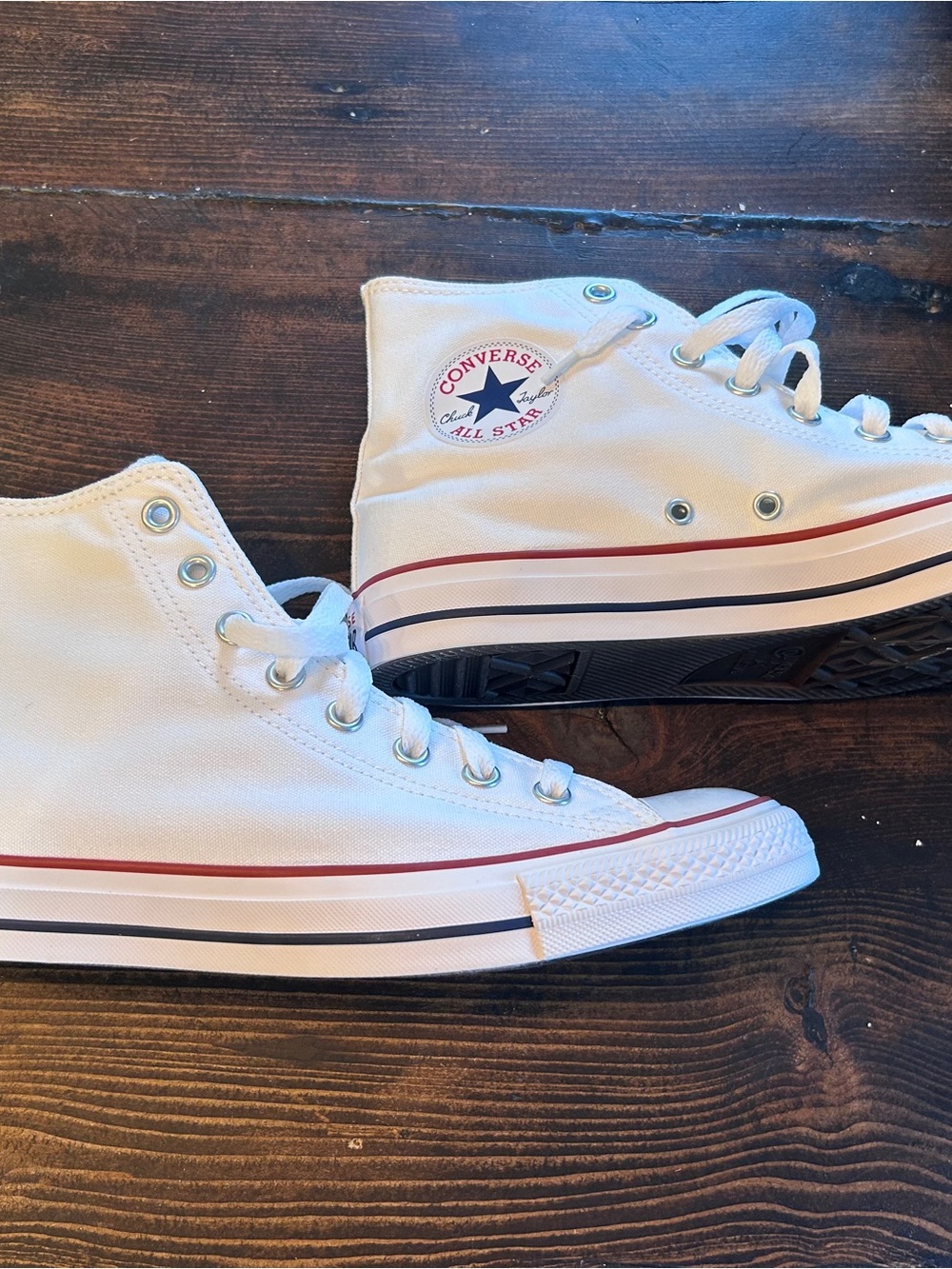 Converse All Star High Top White with Red & Blue Trim